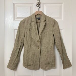 Vince Tan Linen Blend Blazer Jacket 2 Neutral Coastal Minimalist Tailored Spring